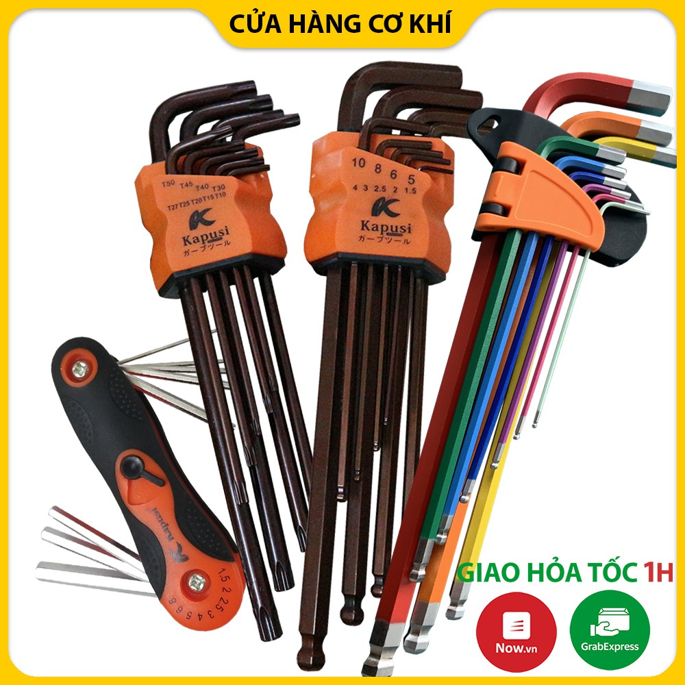 Lục giác nhật 9 cây: 1.5, 2, 2.5, 3, 4, 5, 6, 8, 10 mm  thép mạ crom với công nghệ xử lý nhiệt siêu bền