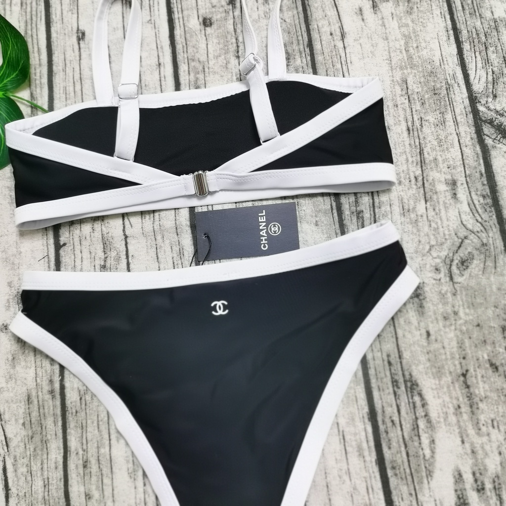 Áo Tắm BKINIS TOP Gân Co Giãn Jersey Đen Trắng