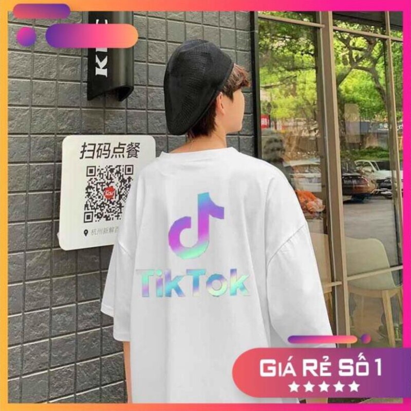 Áo thun Unisex In Logo TIKTOK phông nam nữ tay lỡ form rộng phản quang 7 màu cực nét