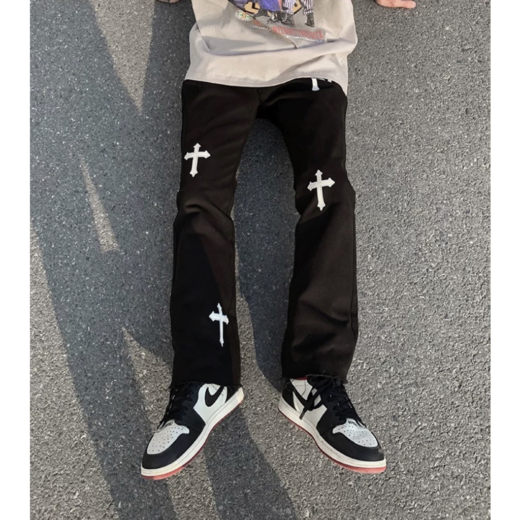 Quần jean baggy nam nữ Chrome Hearts quần jeans ống rộng unisex Kun Shop hot trend 2022