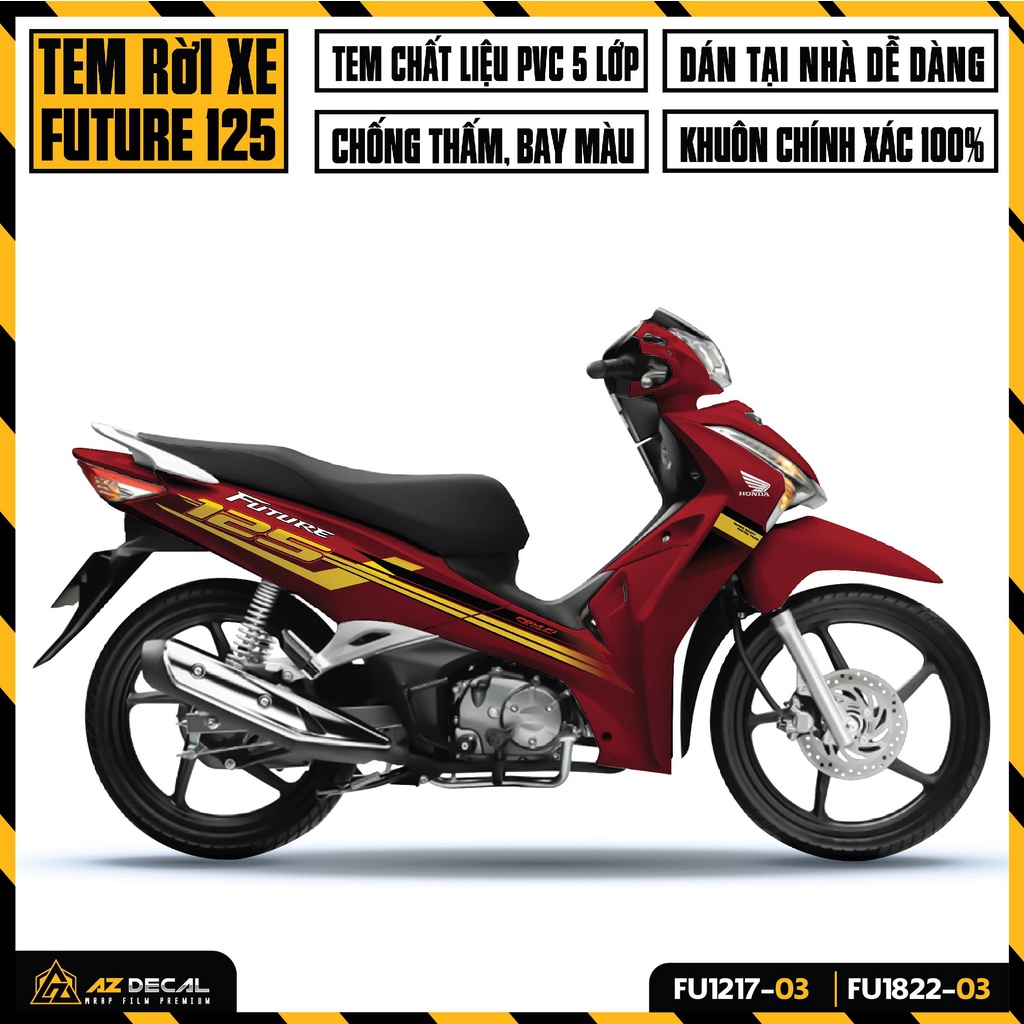 Tem Xe Future Fi 125 2012 - 2022 Phong Cách Thể Thao | FU-03 | Team Decal Dán Xe Future Trắng Đen Đỏ Chất Liệu Cao Cấp