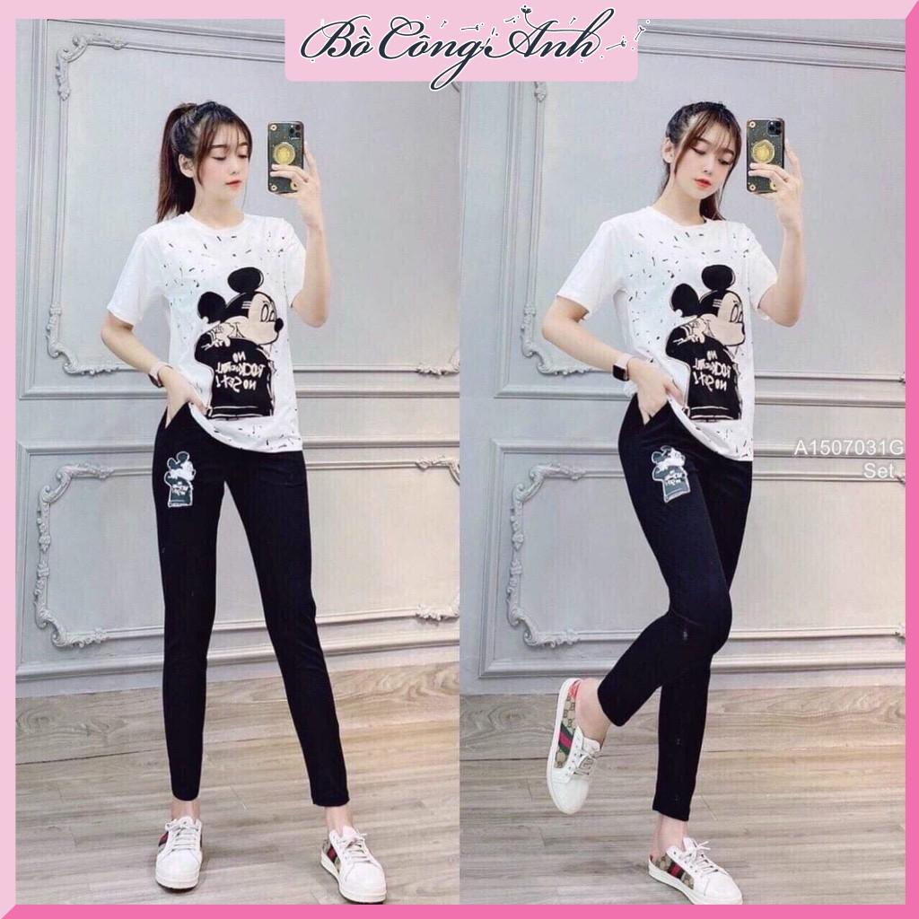 Đồ bộ nữ quần dài áo in chất liệu cotton