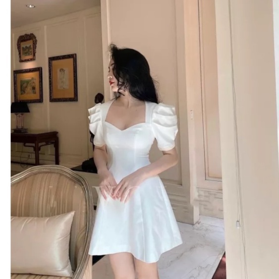 Đầm thiết kế, đầm tiều thư tay bồng cup ngực ôm eo dáng xoè.