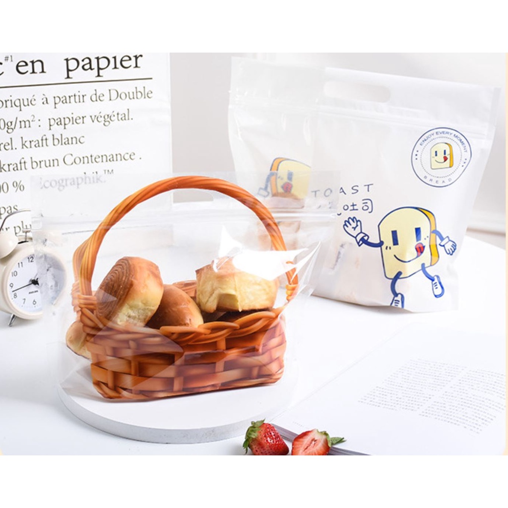 50 cái túi zip hình giỏ mây đựng bánh mì sandwich hoặc kẹo các loại