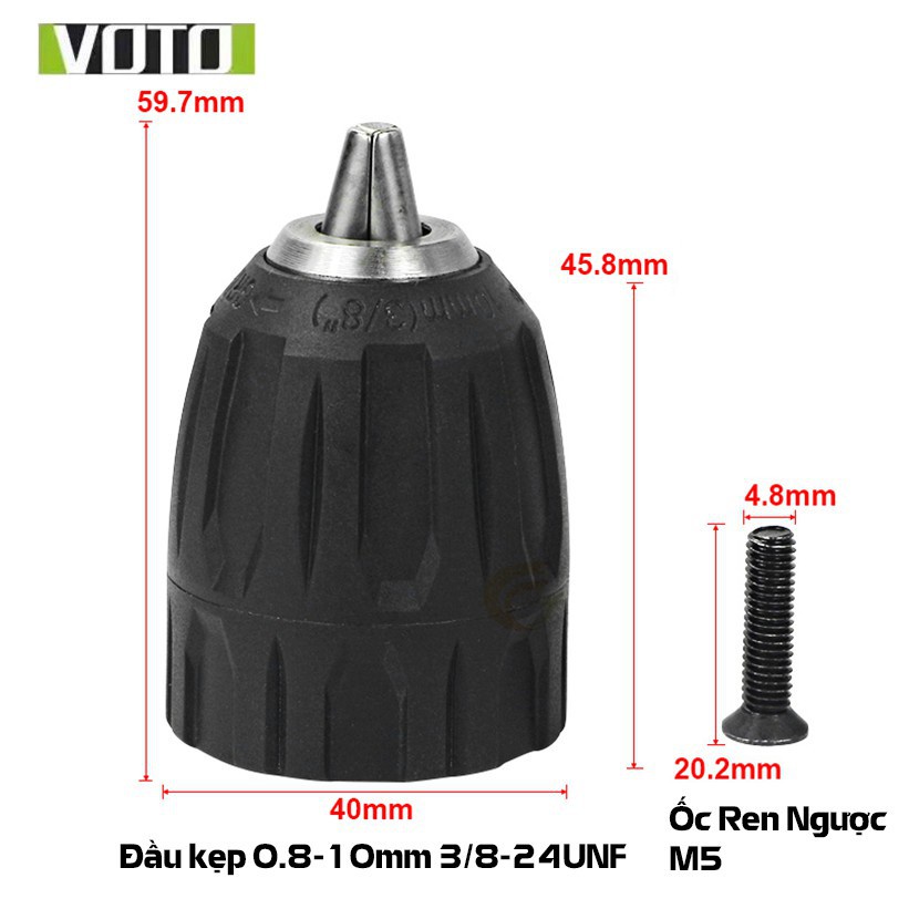 Ốc vít ren ngược M5 M6 lắp đầu khoan 10mm 13mm v