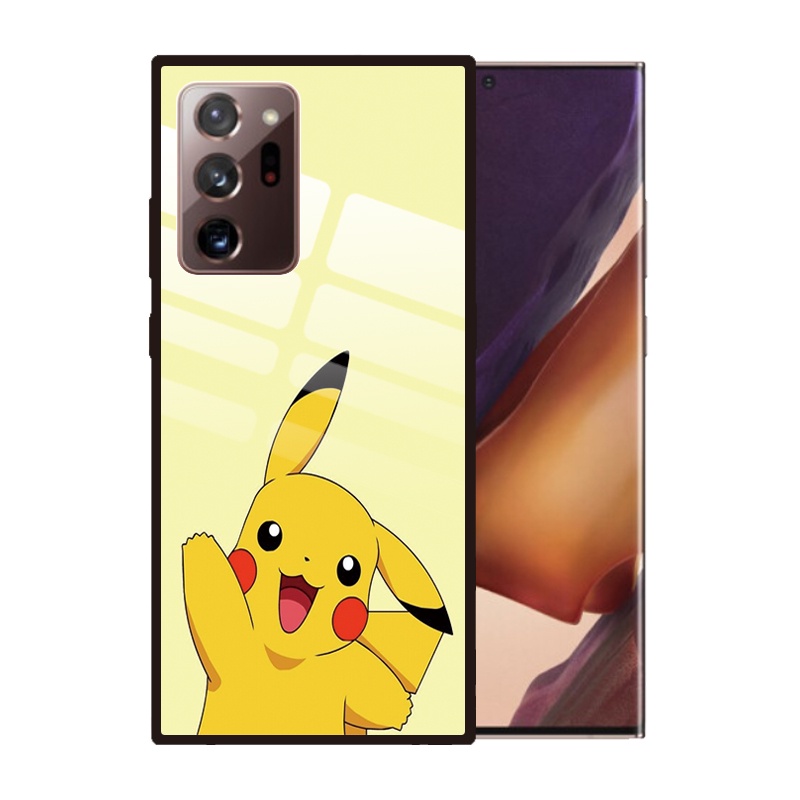 Ốp điện thoại kính cường lực chống trầy in hình Pikachu cho Samsung Galaxy Note 20 Ultra Note10 9 S21 Ultra S10 5G S10E S8 Plus