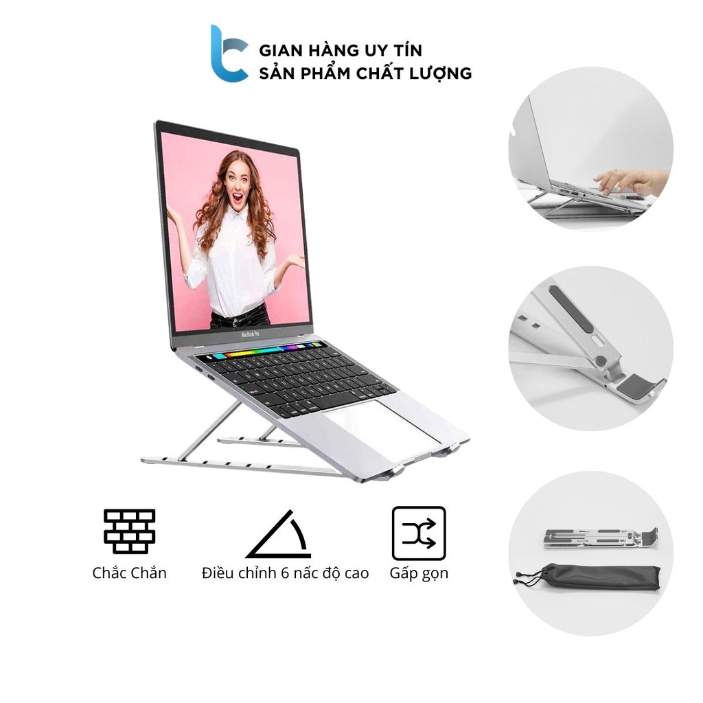 Stand/Đế Nhôm Tản Nhiệt Dành Cho Macbook, Laptop Có Thể Gấp Gọn Và Điều Chỉnh 6 Nấc Độ Cao Lucas
