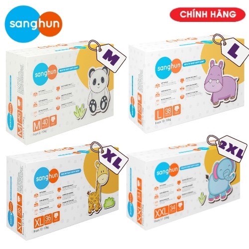 Tã Quần Sanghun Size M40/ L38/ XL36/ XXL34 - Tã Quần Cao Cấp Mềm Nhẹ Siêu Thấm Khô Thoáng