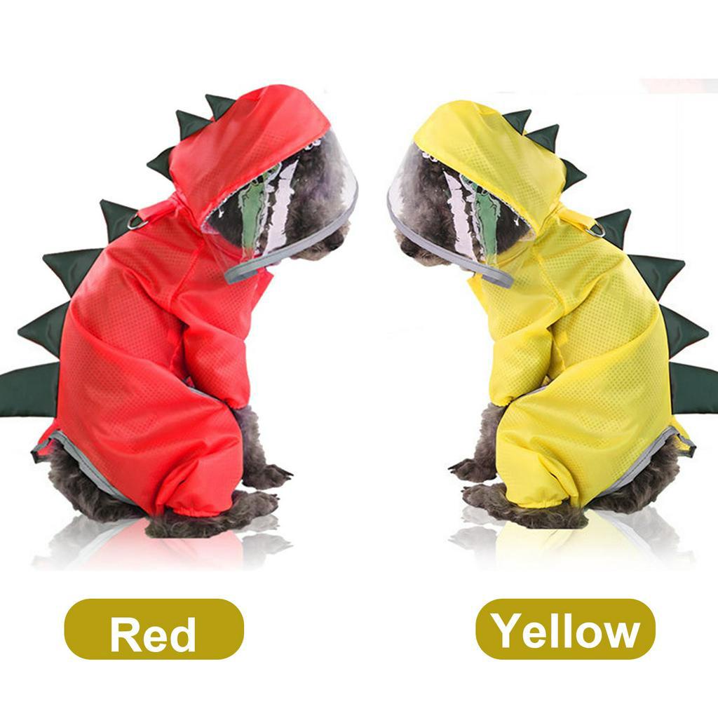 Áo Mưa Có Mũ Trùm In Hình Khủng Long Phản Quang Nhẹ Chống Nước Có Dây Đeo Cho Cún Cưng