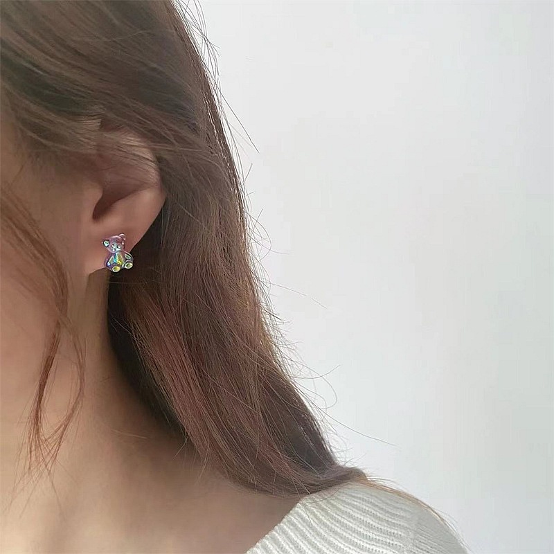 Đôi khuyên tai hình gấu mini bằng acrylic màu kẹo thời trang dễ thương cho nữ