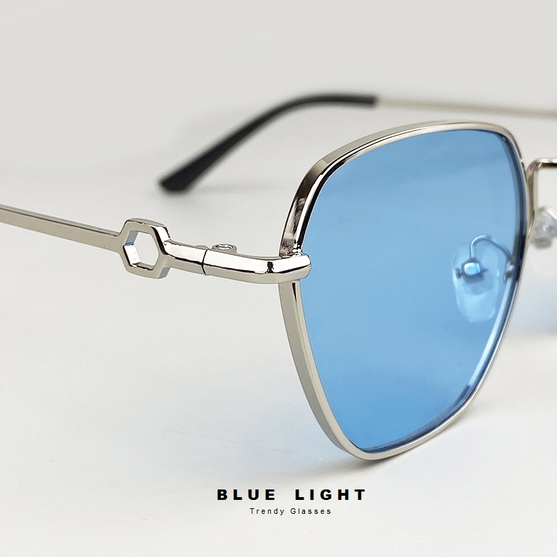 Kính Râm, Kính Mát Nam Nữ, Mắt Vuông Gọng Kim Loại Viền Dày, Mắt Màu Đen, Xanh Dương - BLUE LIGHT