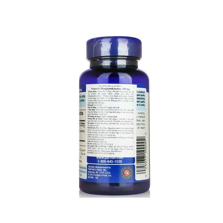 Viên uống bổ trí não Puritan's Pride: Neuro-PS Phosphatidylserine 100mg 30 viên