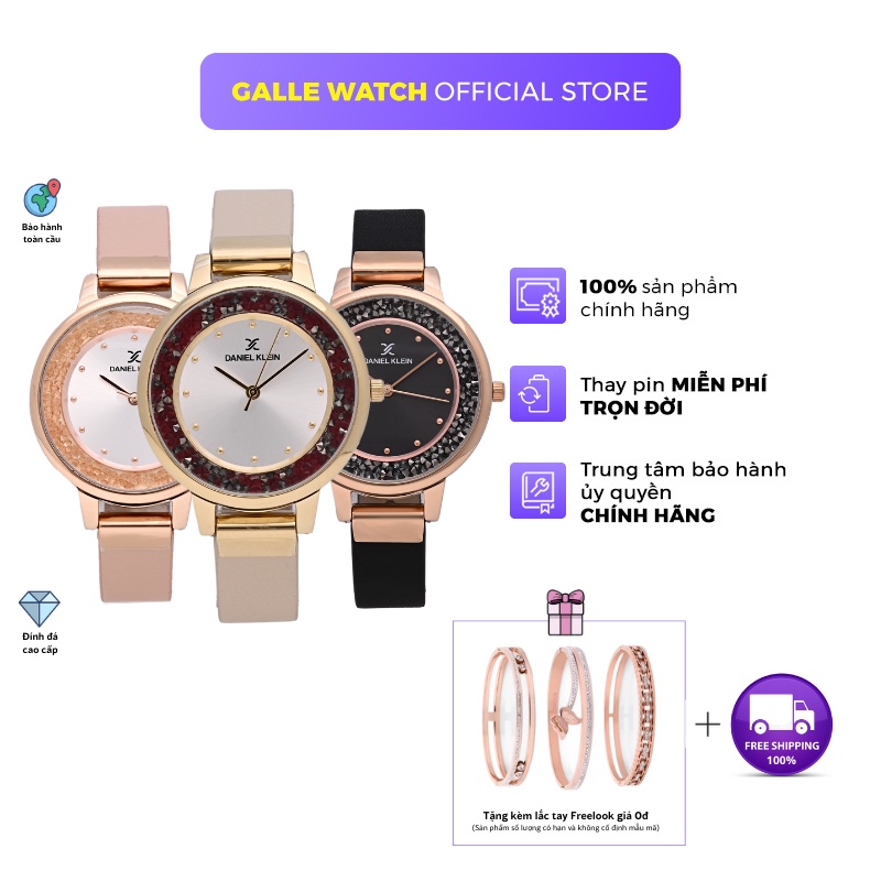 Đồng hồ nữ Daniel Klein Watch DK12051 mặt nhỏ đính đá, kính cứng chống xước, chống nước, dây da đeo tay cao cấp
