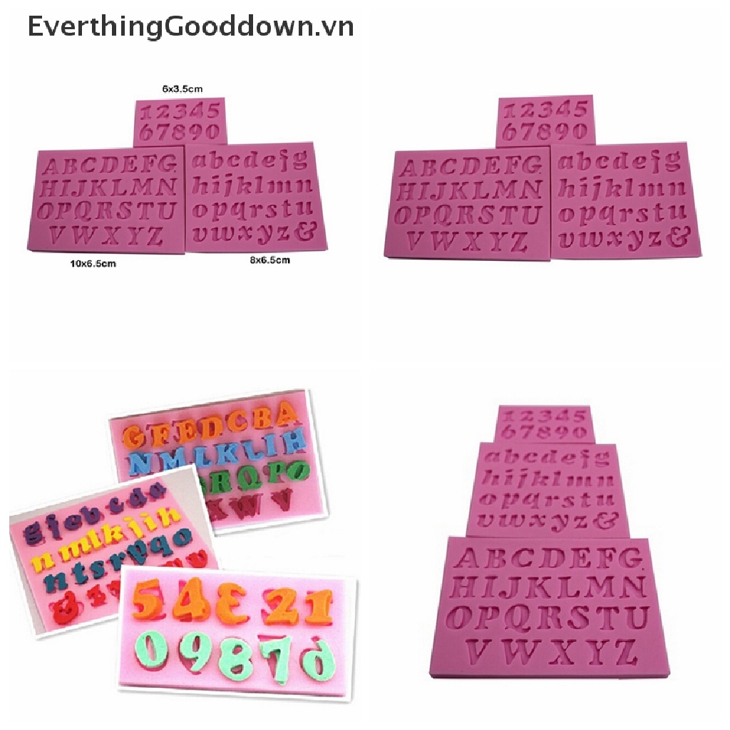 Set 3 Khuôn Silicone Làm Bánh Tạo Hình Chữ Cái &amp; Số Độc Đáo Tiện Dụng