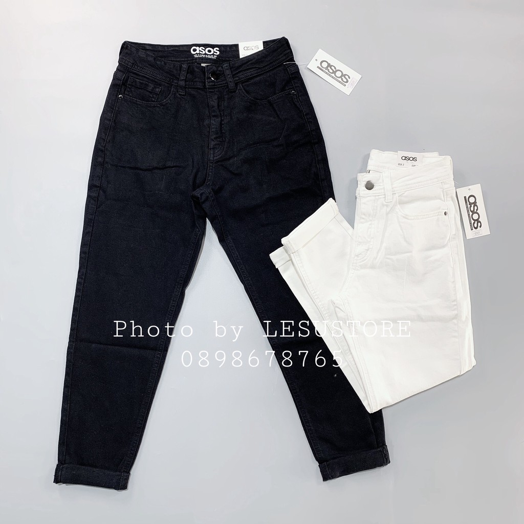 ẢNH TỰ CHỤP Quần Jeans Boyfriend Đen Trắng Trơn