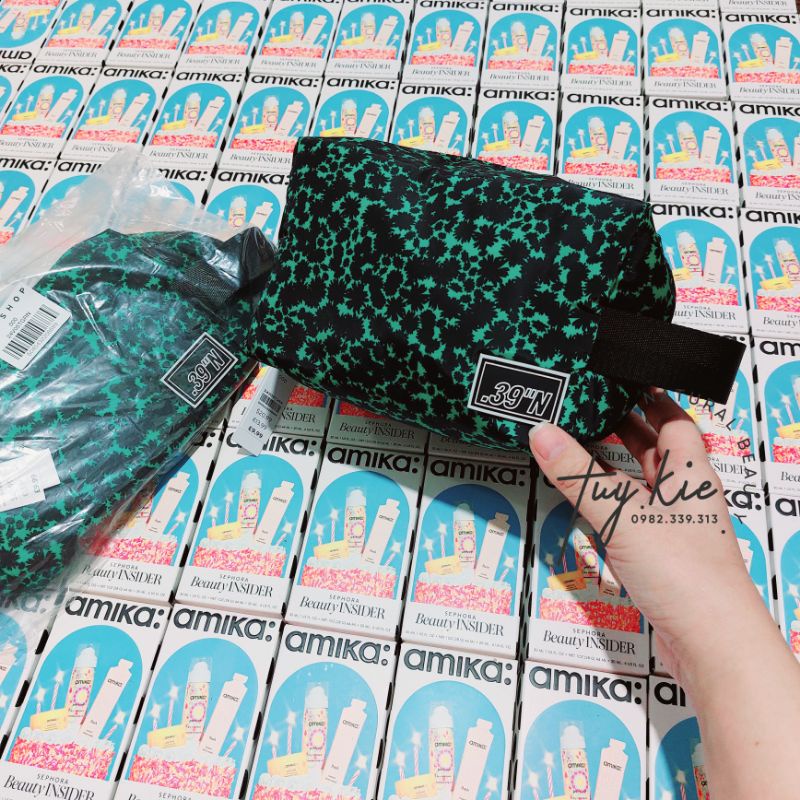 Túi Mỹ Phẩm T0PSH0P .39&quot;N Hoa Nền Xanh Lá