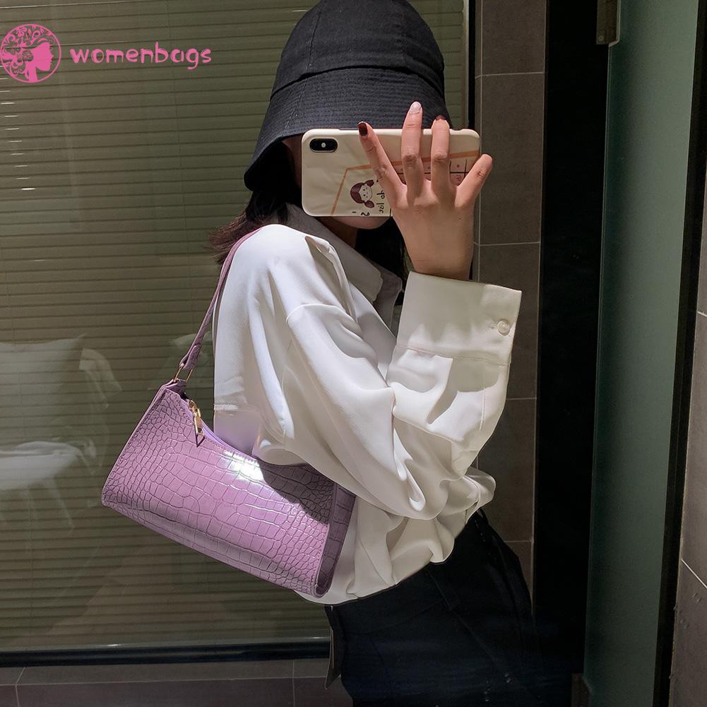 Túi đeo vai họa tiết da cá sấu màu trơn phong cách retro dành cho nữ | BigBuy360 - bigbuy360.vn
