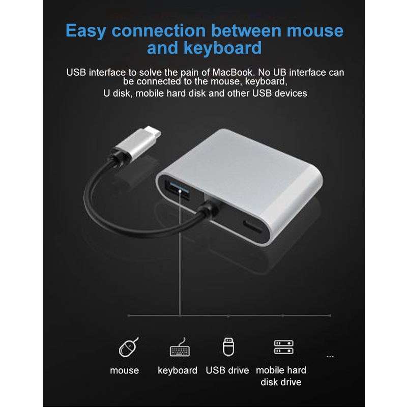 NINTENDO Bộ Chuyển Đổi Type-C Sang Hd / M-Compatible 4k Vga Usb C 3.0 Hub Cho Macbook Samsung S9 Dex Huawei P20 Xioami 10 Tv Weer