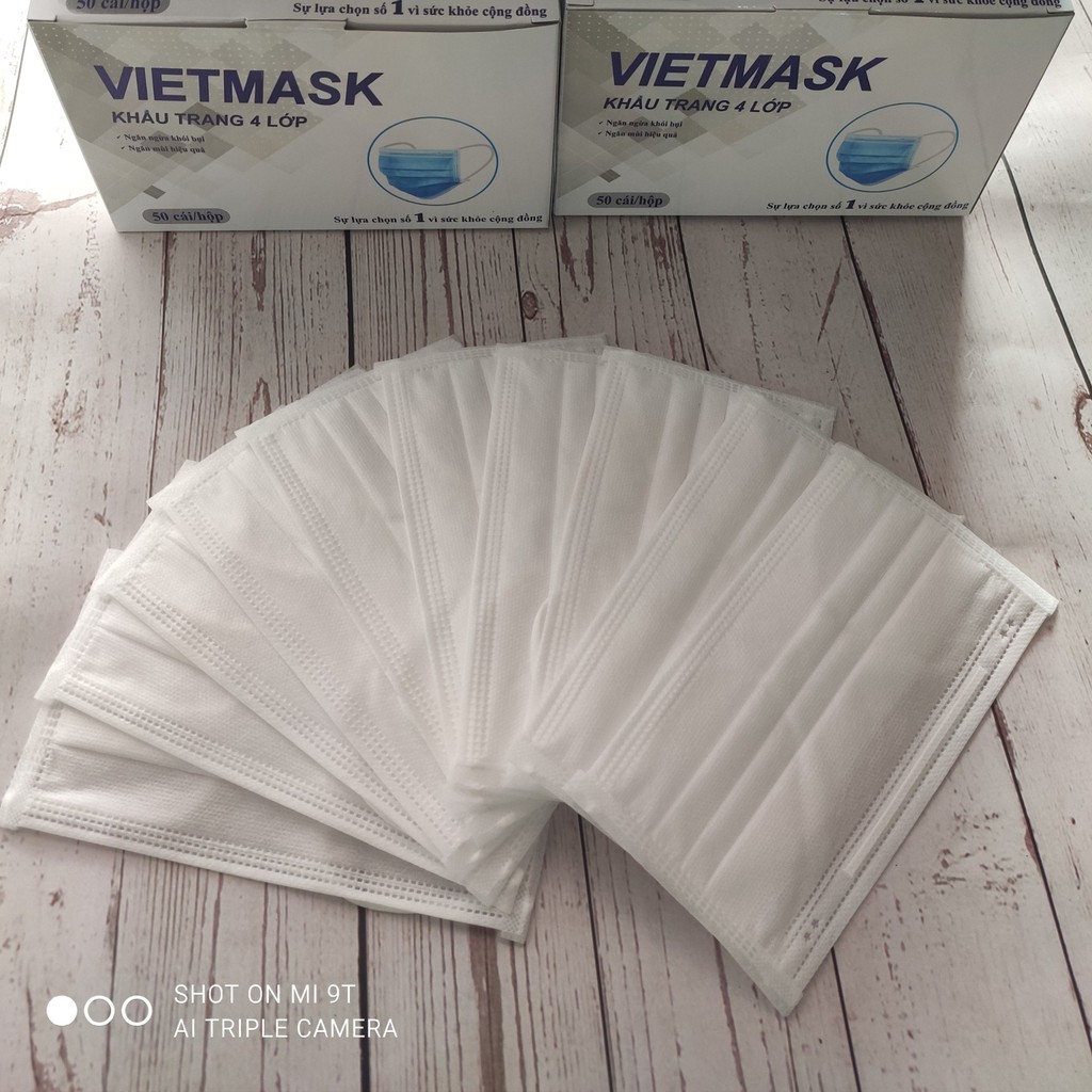 Hộp 50 Chiếc Khẩu Trang 4 Lớp VIETMASK - Trắng - Hàng có sẵn