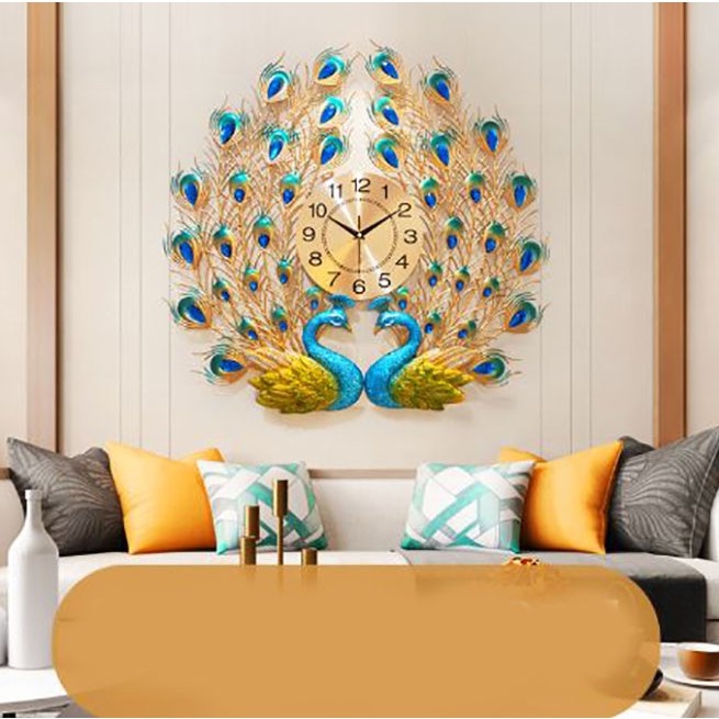 Đồng Hồ Treo Tường Trang Trí Hai Con Chim Công Khổng Tước Decor Sang Trọng