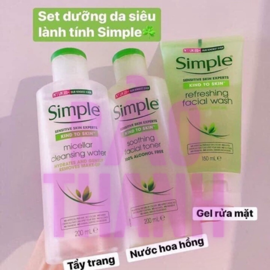 Combo Simple Tẩy trang 200ml + Sữa rửa mặt 150ml + Toner 200ml cho da sạch khỏe đẹp_bao_thanh.cosmetic | BigBuy360 - bigbuy360.vn