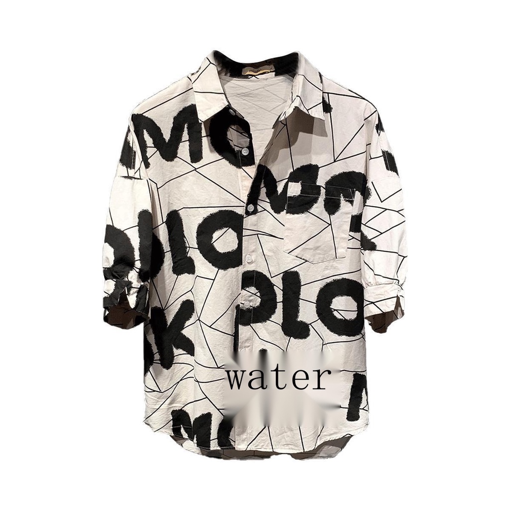 Áo Sơ Mi Nam Tay Lửng Dáng Rộng Có In Chữ Thời Trang Phong Cách