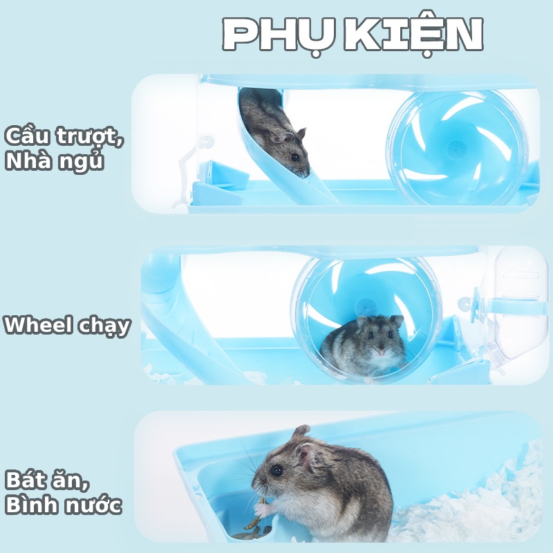 Lồng hamster đủ phụ kiện bằng mica trong suốt (Mẫu mới 2022)