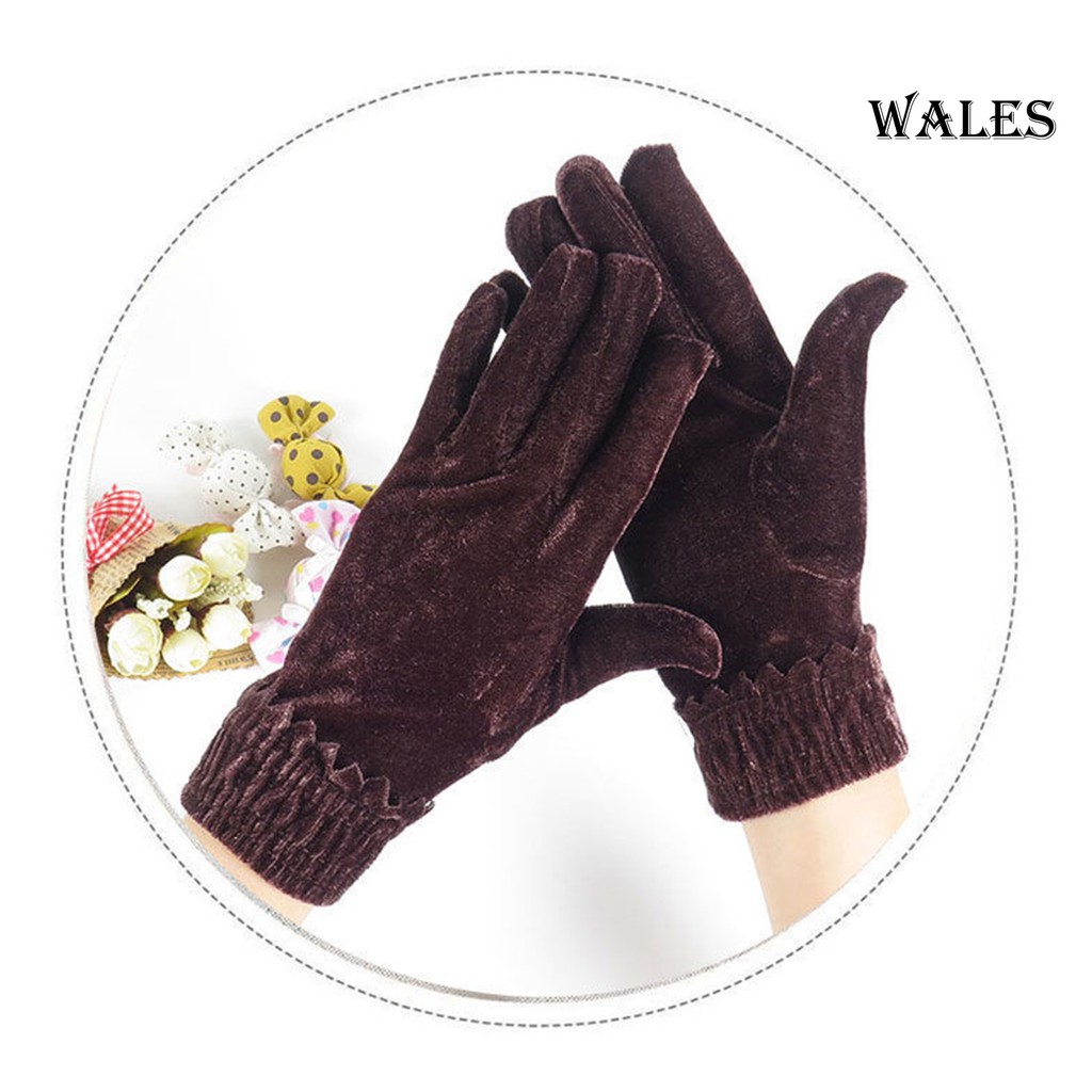 Găng tay nhung màu trơn co giãn cho nữ