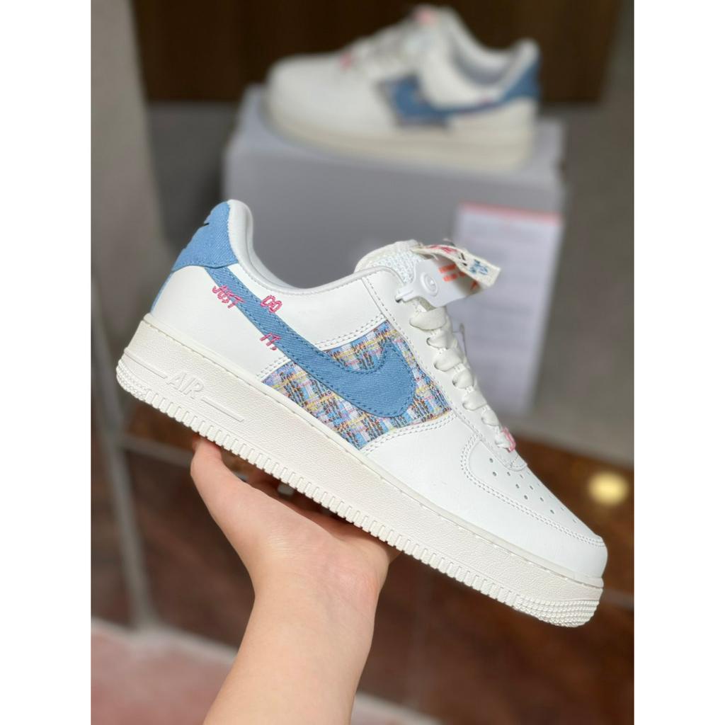 Giày_Nike Trắng , Giày_Nike Air Force 1 Just do it ( trắng xanh) Cao Cấp Bản Classic Full Size Nam Nữ Full Box BILL