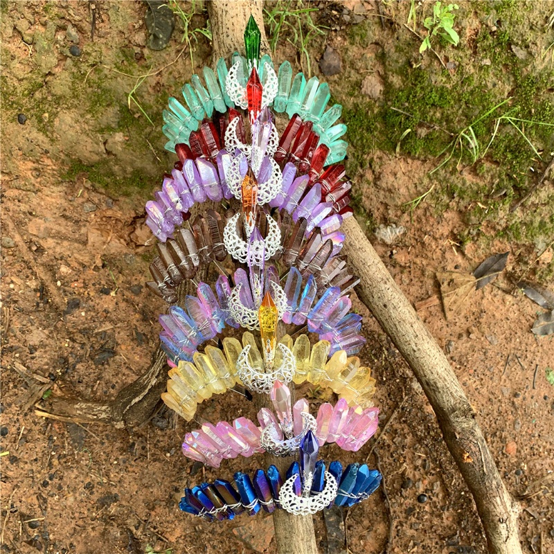 Băng Đô Cài Tóc Hình Vương Miện Đính Đá Pha Lê Trong Suốt Phong Cách Bohemian Dành Cho Cô Dâu