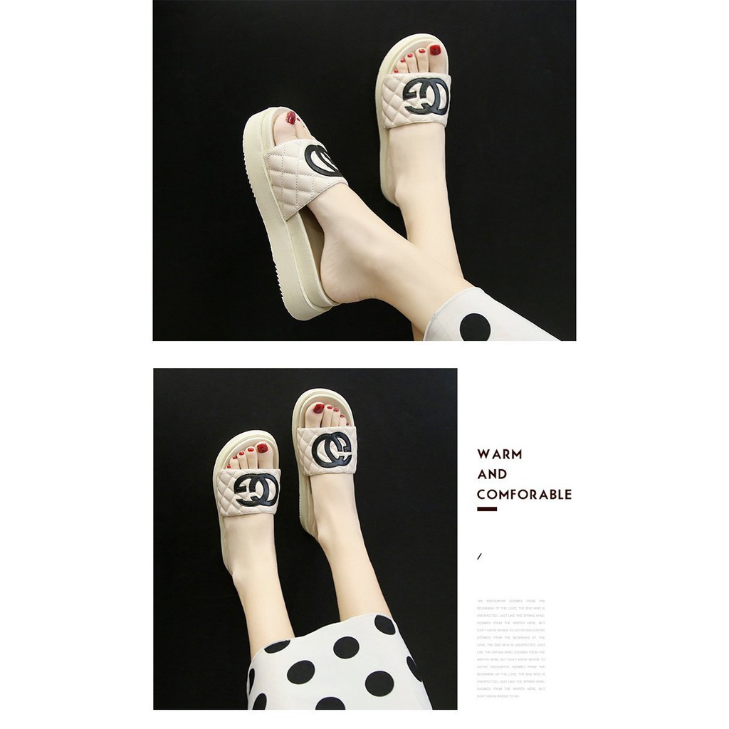 Dép quai ngang đế dày 1.97 inch size 35-40 thiết kế đơn giản cho nữ