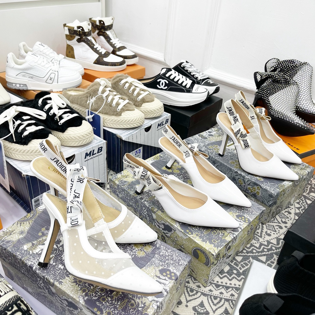 Cao gót nơ bóng gót cao màu trắng LT fullbox túi giấy