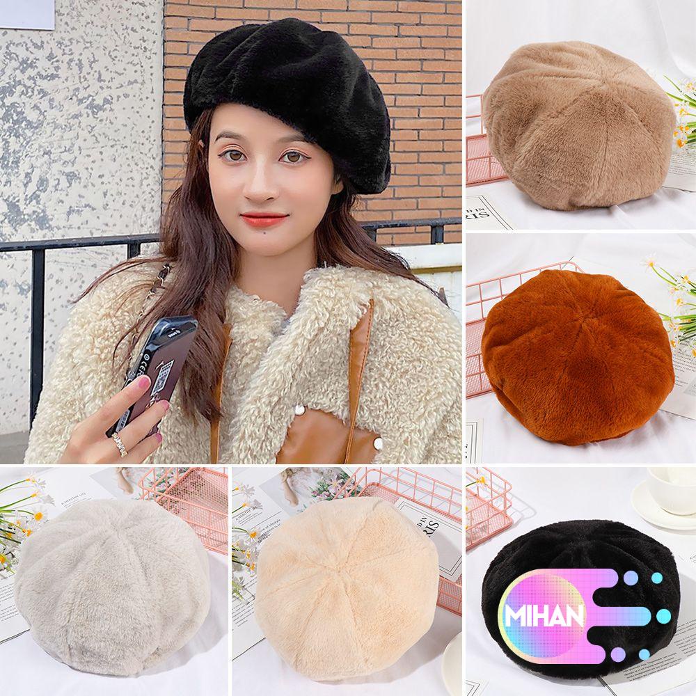 Mũ nồi vải lông màu trơn cổ điển thời trang mùa đông MIHAN1 cho nữ