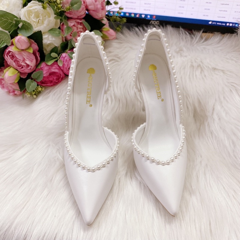 GIÀY CƯỚI, GIÀY THIẾT KẾ VIỀN NGỌC KHOÉT EO