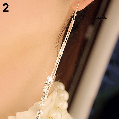 Đôi bông tai dáng dài phối tua rua đính đá thời trang cho nữ