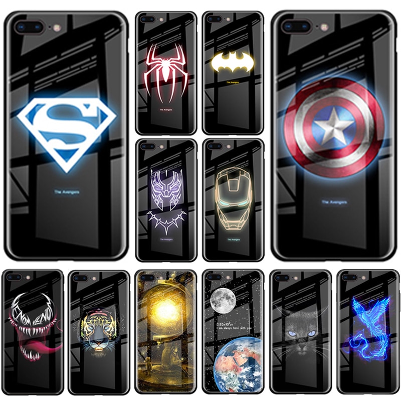 Ốp Điện Thoại Kính Cường Lực Dạ Quang In Hình Marvel Avengers Captain America Cho Samsung Galaxy Note 20 S7 S7 Edge J4 J6 Plus A6 Plus 2018