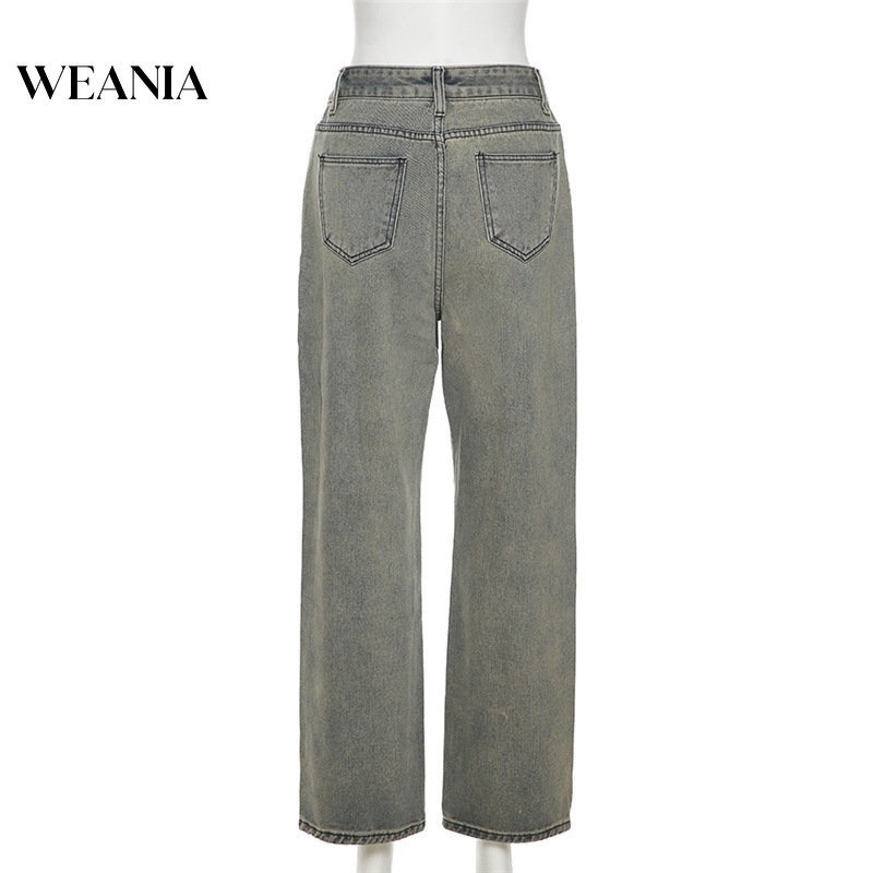 Quần Denim Lưng Thấp Ống Suông Thêu Họa Tiết Phong Cách Vintage Cho Nữ