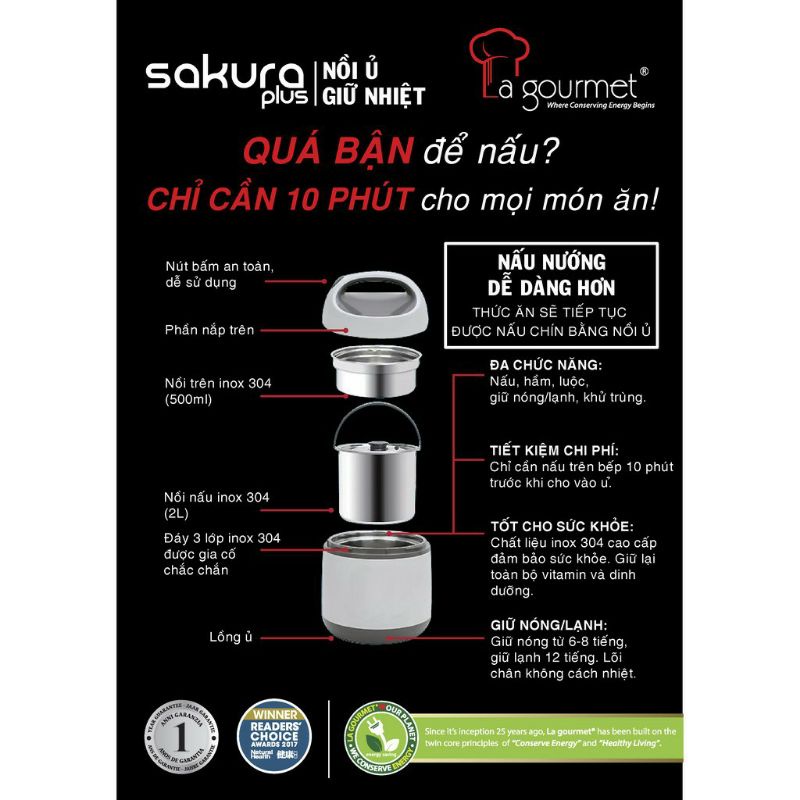 Nồi ủ giữ nhiệt La Gourmet 4.5l / 5l