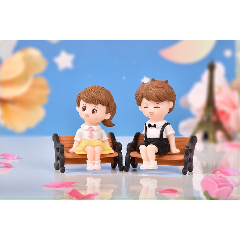 Mô hình đôi bạn ngồi nói chuyện bên nhau - trang trí tiểu cảnh, móc khóa, DIY