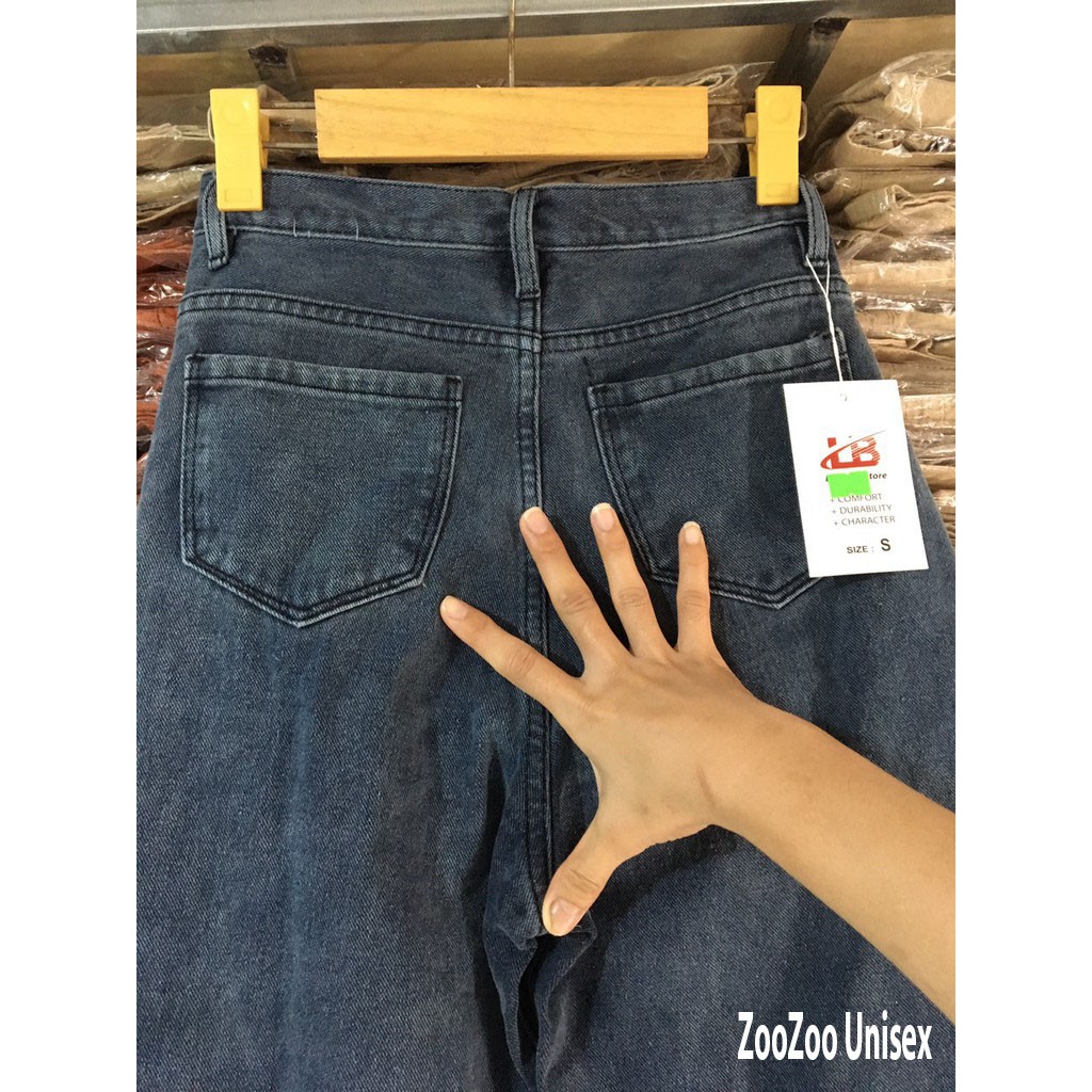 Quần Jean Nữ Ống Rộng Cạp Lưng Cao SIMPLE Màu Xanh Dáng Suông Chất Bò Cao Cấp | BigBuy360 - bigbuy360.vn