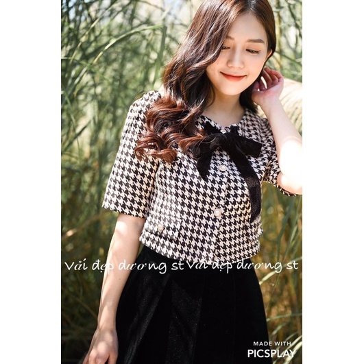Vải tweed chun én đen trắng size 8 chỉ