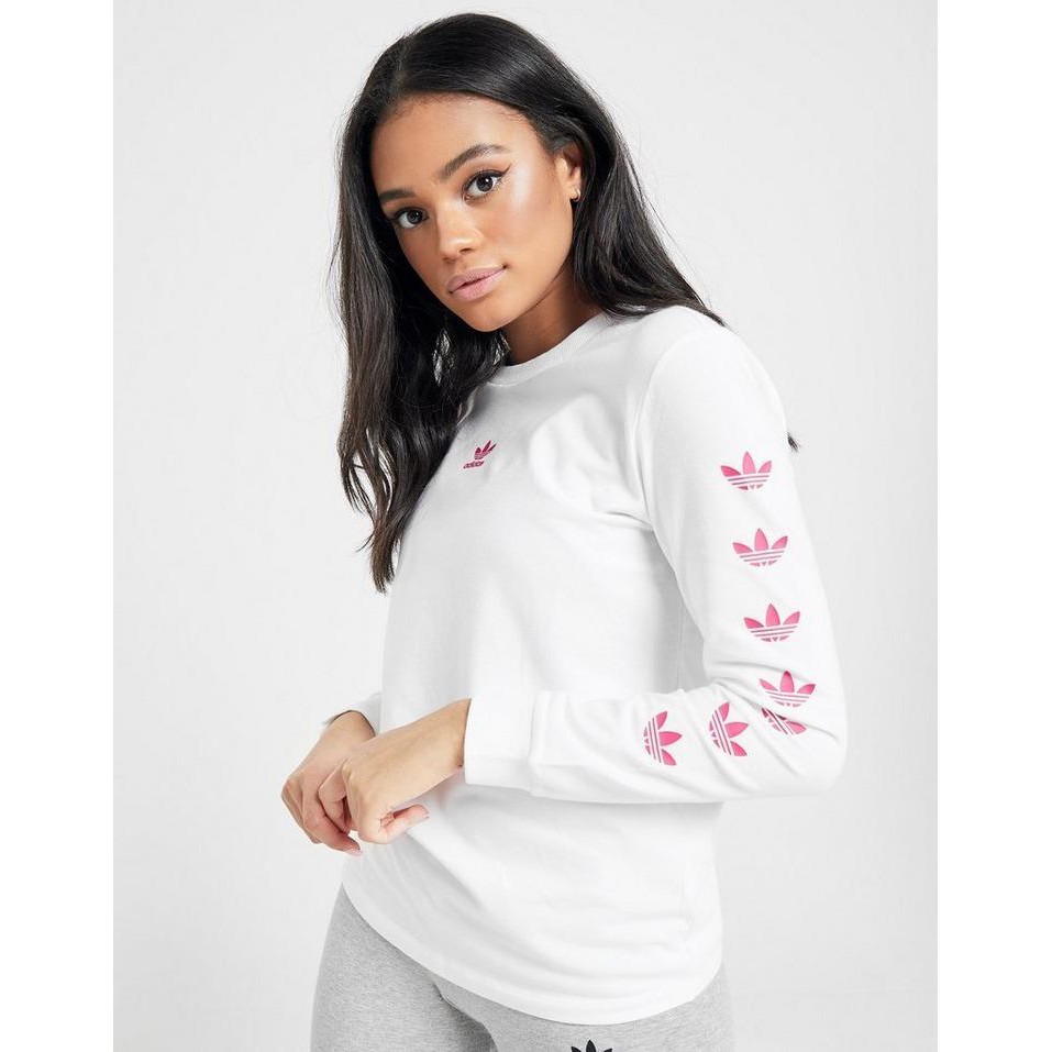 (HÀNG XUẤT XỊN) Áo das trắng tay dài 1733 REPEAT TREFOIL LS TEE WHITE/PINK Made in Cambodia full tag code  SIZE S M L