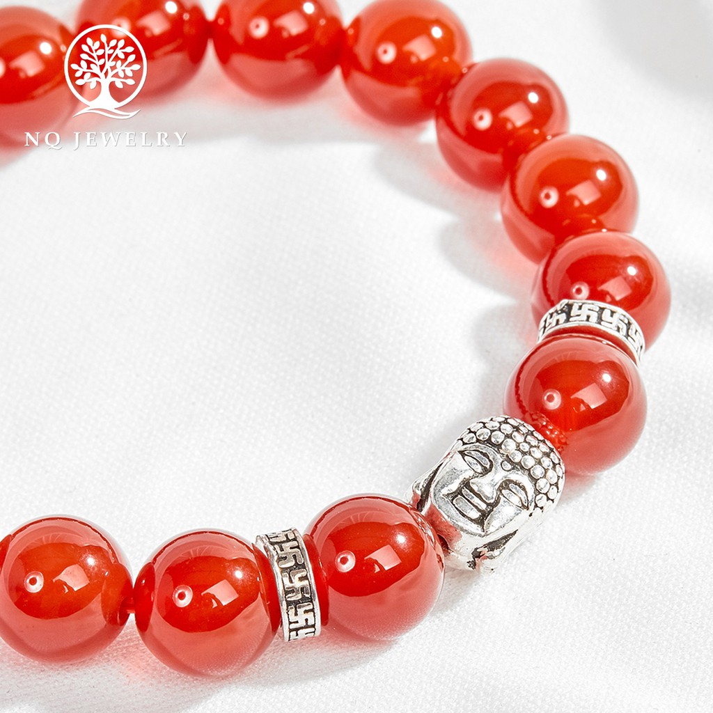 Vòng đá thiên nhiên phối charm phật bạc - NQ Jewelry