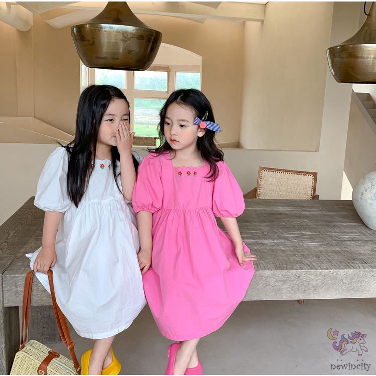 Đầm Công Chúa Tay Phồng Thêu Họa Tiết Thời Trang Hàn Quốc Cho Bé Gái