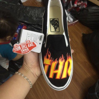[ Tặng Hộp ] Giày vans slip on lười chữ lửa