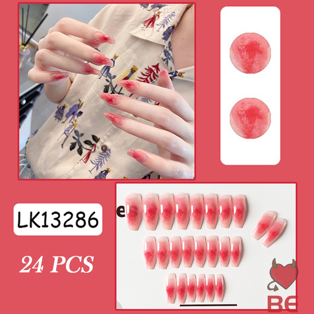 Set 24 móng tay giả YADORNOS trong suốt phối màu lựu đỏ phong cách Pháp cá tính