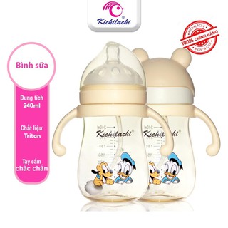 Bình sữa cổ rộng 2 chức năng Kichilachi Tritan 240ml chống sặc và đầy hơi cho bé