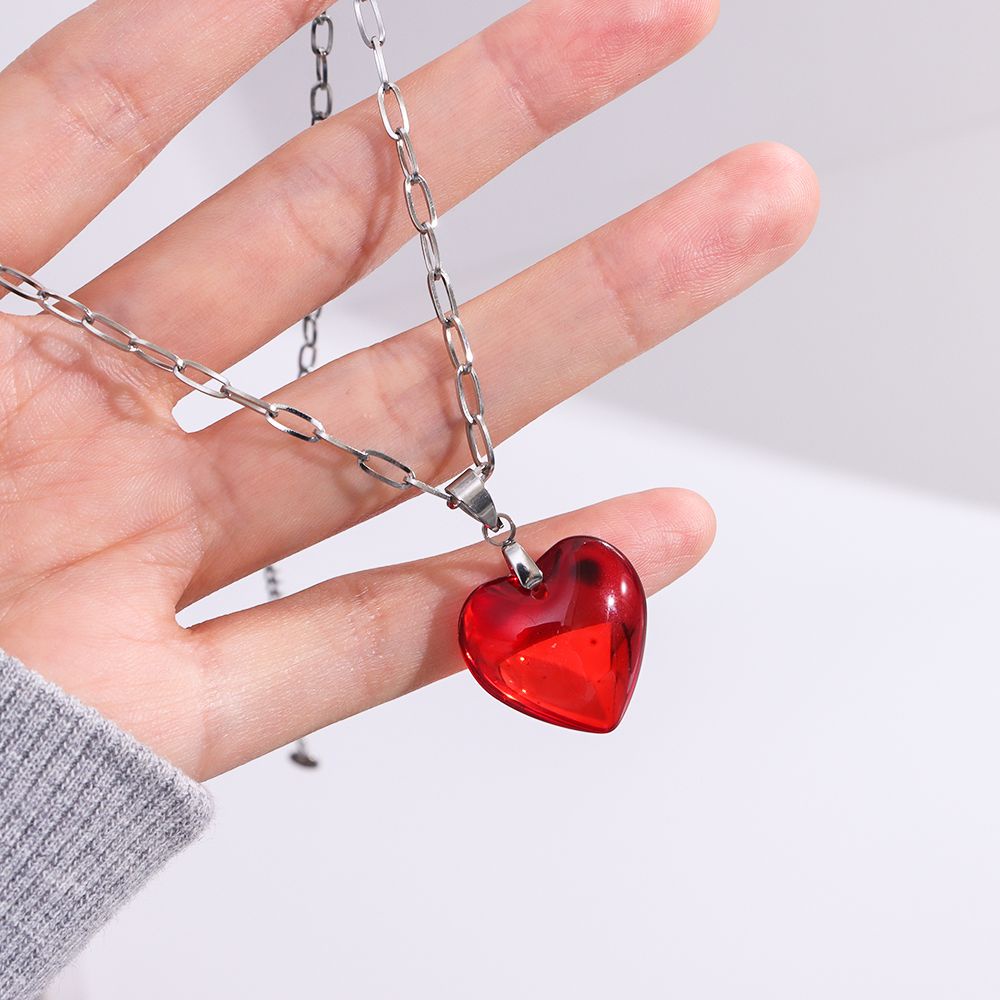 Vòng cổ thép titan mặt hình trái tim/quả đào/da ngựa vằn thời trang sang trọng cho nữ