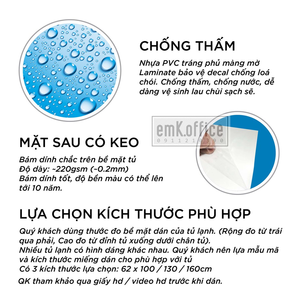 [Nhiều mẫu] Miếng dán tủ lạnh - chất liệu decal chống thấm - CB2