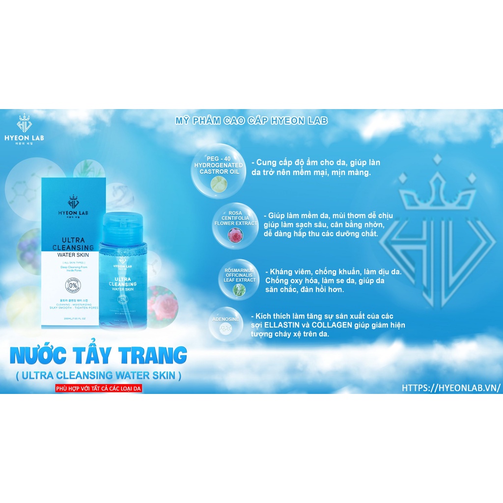 [CHÍNH HÃNG] Nước Tẩy Trang HYEON LAB (ULTRA CLEANSING WATER SKIN)